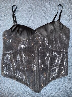 Fashion Nova Grey Sequin Bustier Cami